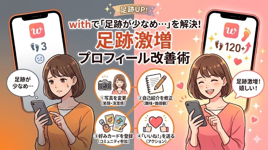 withで足跡が少ない悩みを解決するアイキャッチ画像（AI生成イメージ）