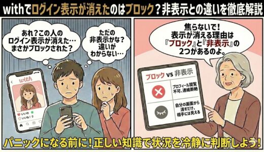 withでログイン表示が消えたのはブロック？非表示との違いを徹底解説