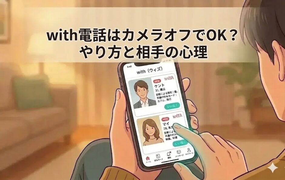 マッチングアプリ「with」の通話機能でカメラオフにするやり方と相手の心理を解説するアイキャッチ画像（AI生成イメージ）
