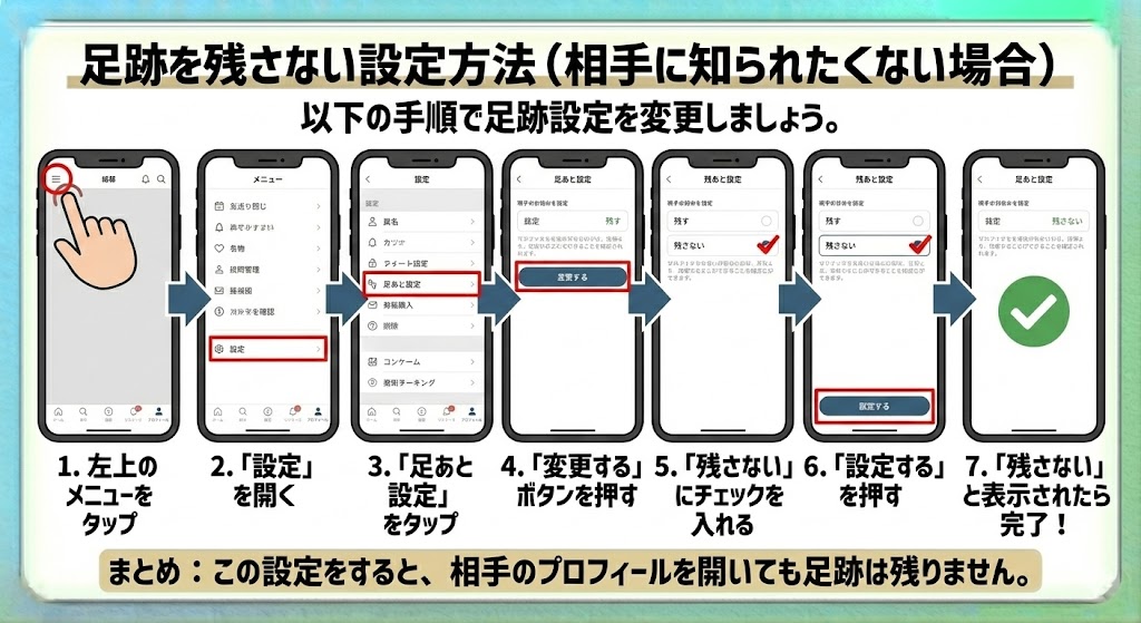 ユーブライドで足跡残さない設定方法を説明した図解